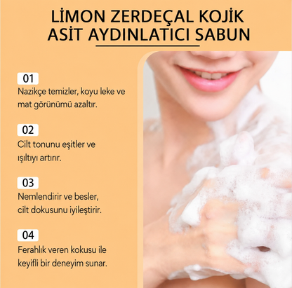 Limon, zerdeçal ve kojik asit içeren aydınlatıcı sabun